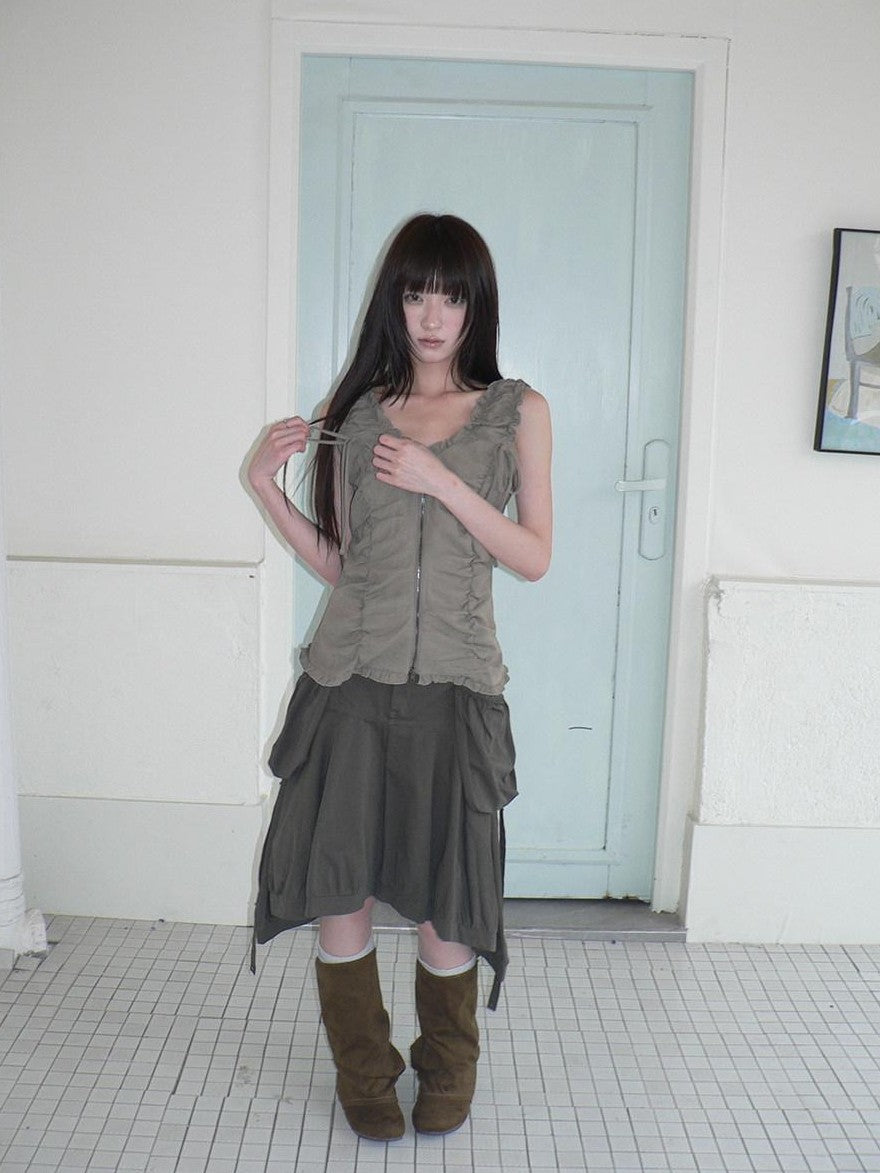 ang project Korean 3D Large Pocket Asymmetrical Hem Women&