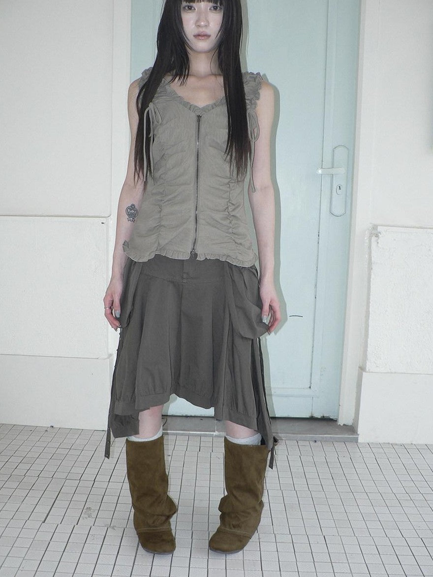 ang project Korean 3D Large Pocket Asymmetrical Hem Women&
