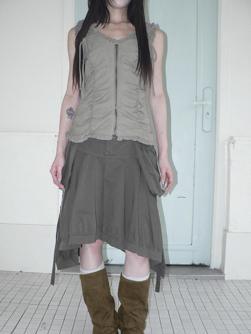 ang project Korean 3D Large Pocket Asymmetrical Hem Women&