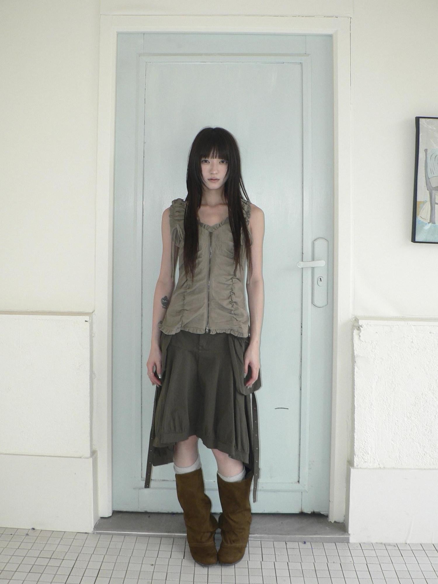 ang project Korean 3D Large Pocket Asymmetrical Hem Women&