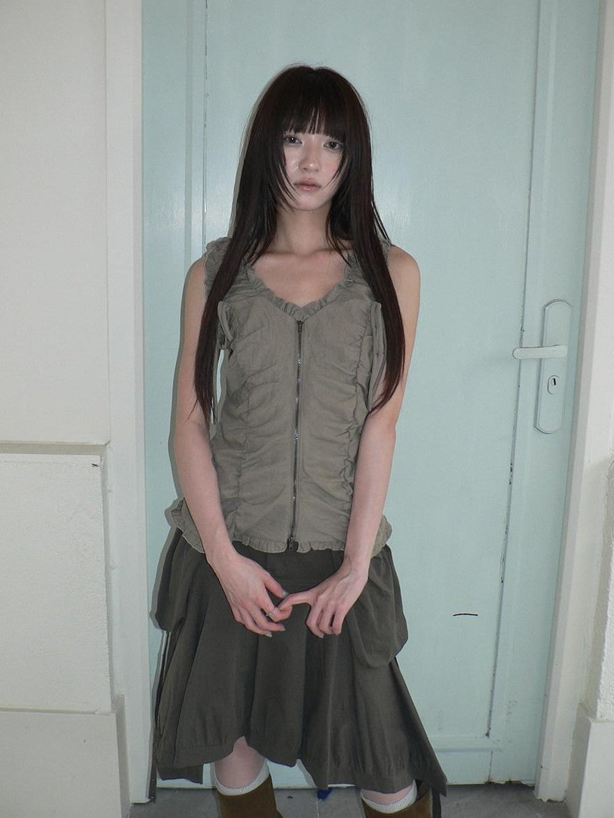 ang project Korean 3D Large Pocket Asymmetrical Hem Women&