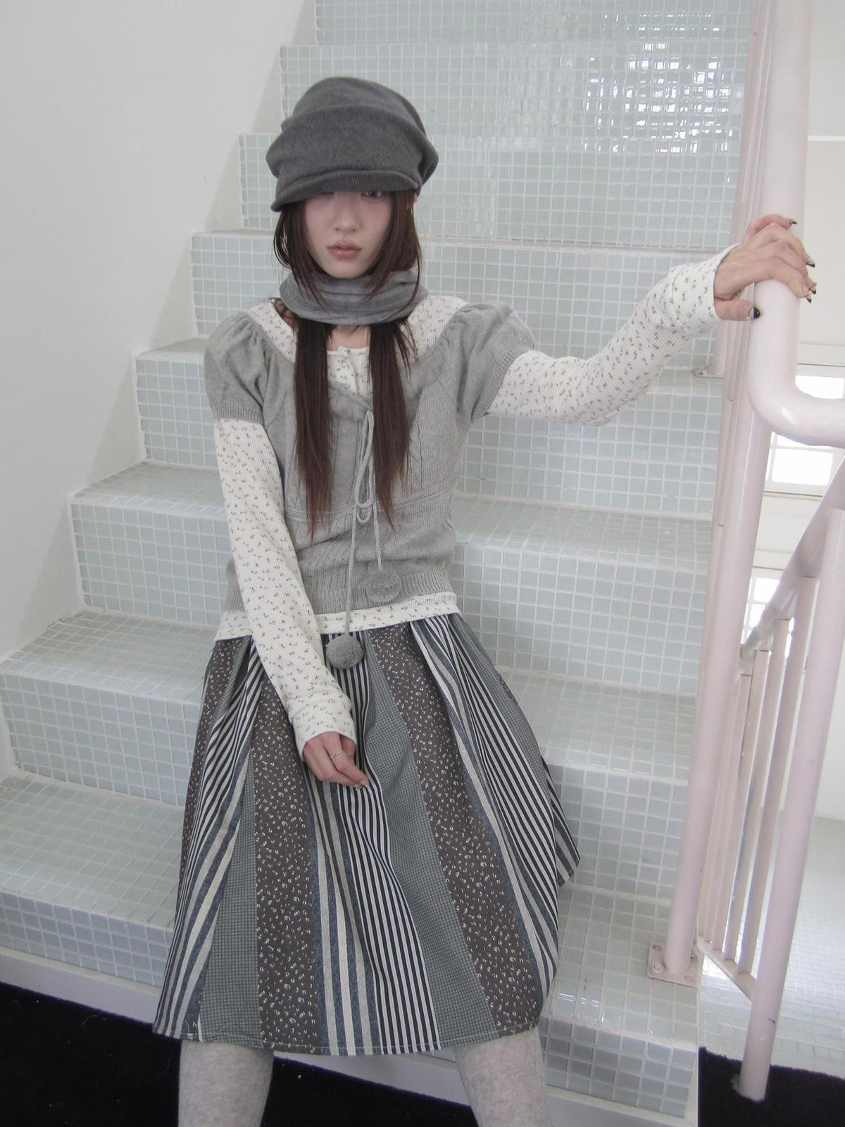 ang project Korean Bow Tie Knit Cotton Women&