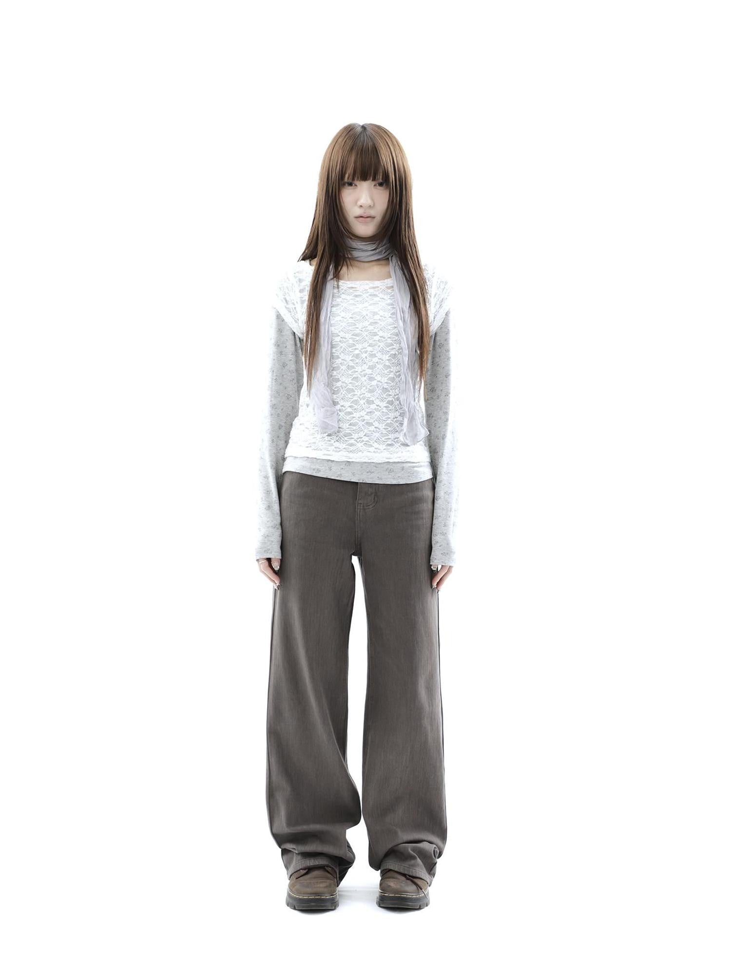 ang project Korean Lace Sheer Layered Cropped Slim Fit Women&