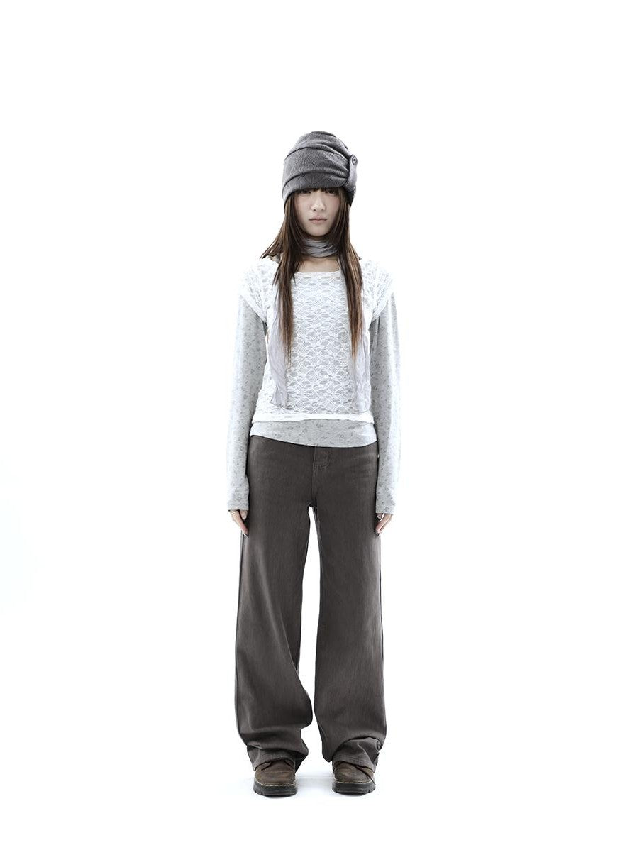 ang project Korean Lace Sheer Layered Cropped Slim Fit Women&