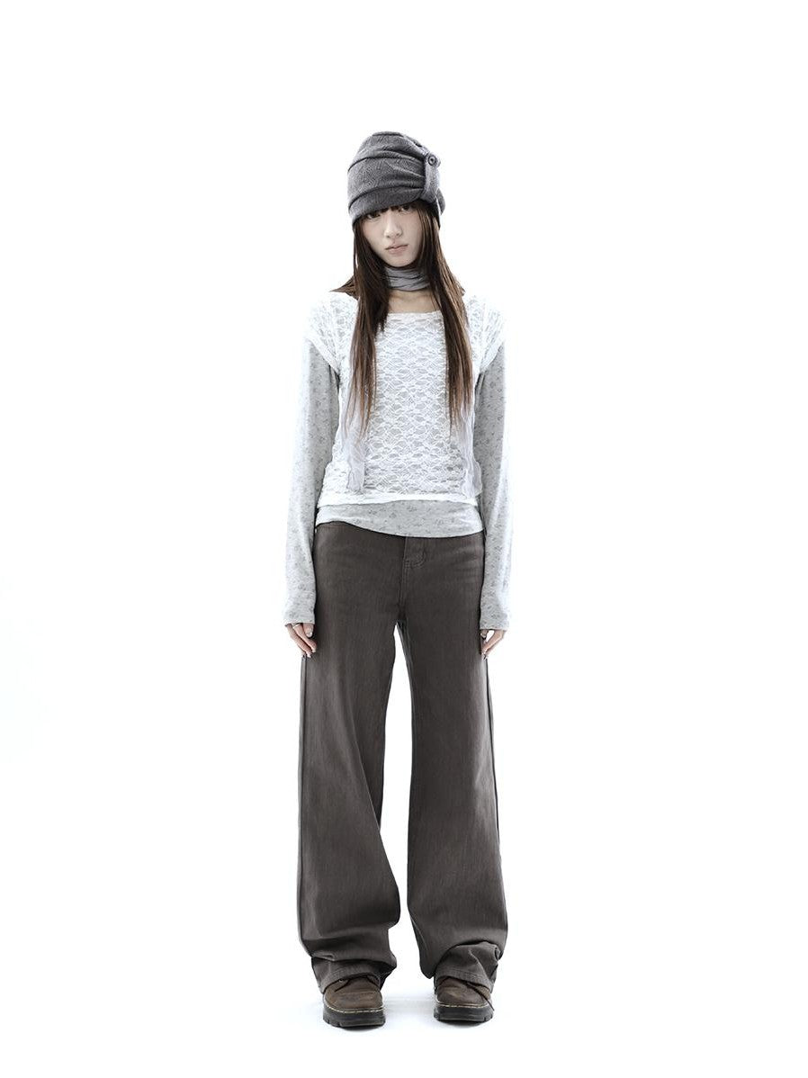 ang project Korean Lace Sheer Layered Cropped Slim Fit Women&