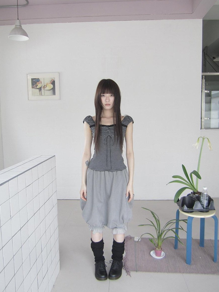 ang project Korean Large Pockets Drawstring Elastic Waist Bubble Women&