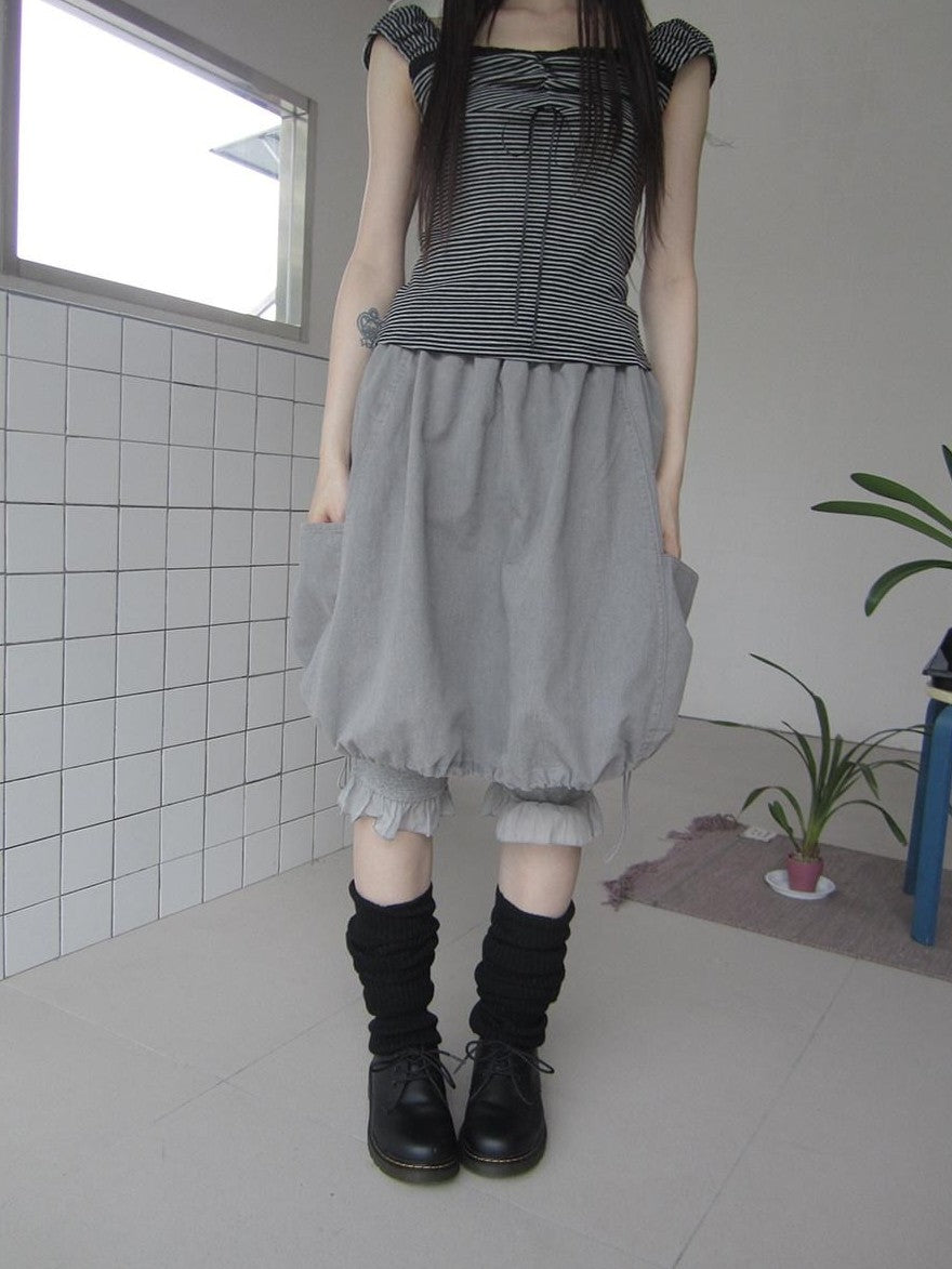 ang project Korean Large Pockets Drawstring Elastic Waist Bubble Women&