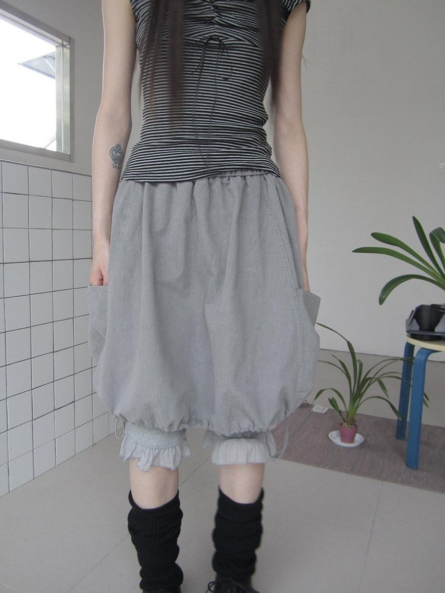 ang project Korean Large Pockets Drawstring Elastic Waist Bubble Women&