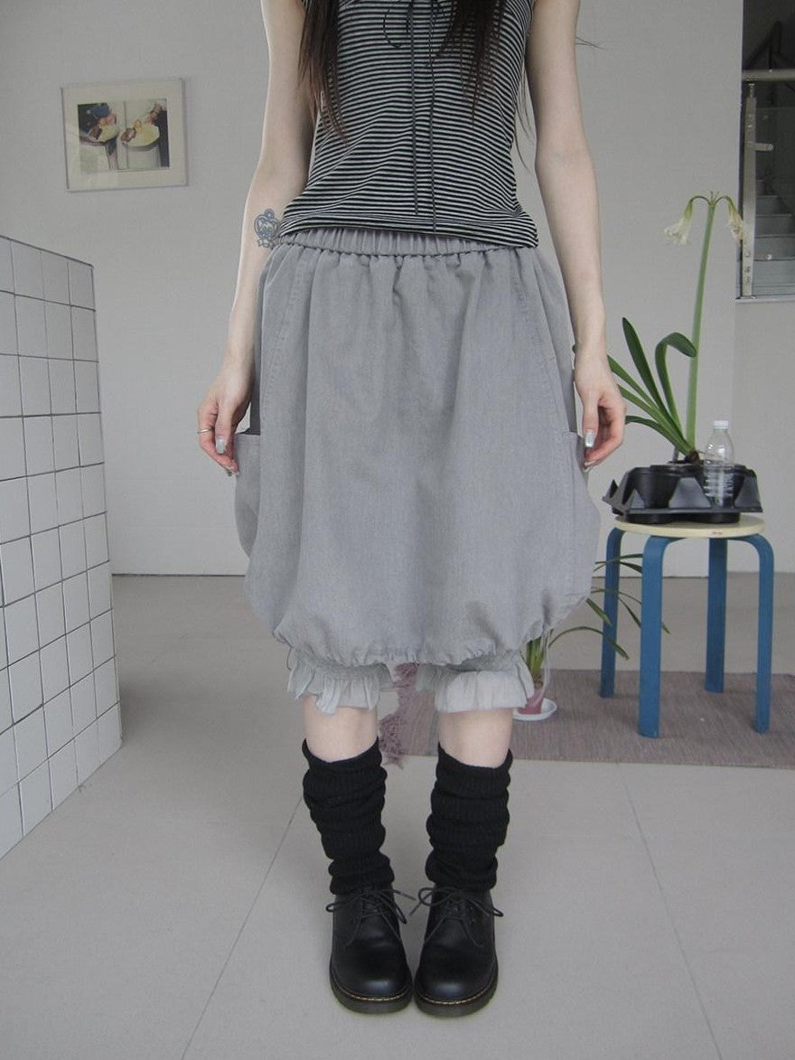 ang project Korean Large Pockets Drawstring Elastic Waist Bubble Women&