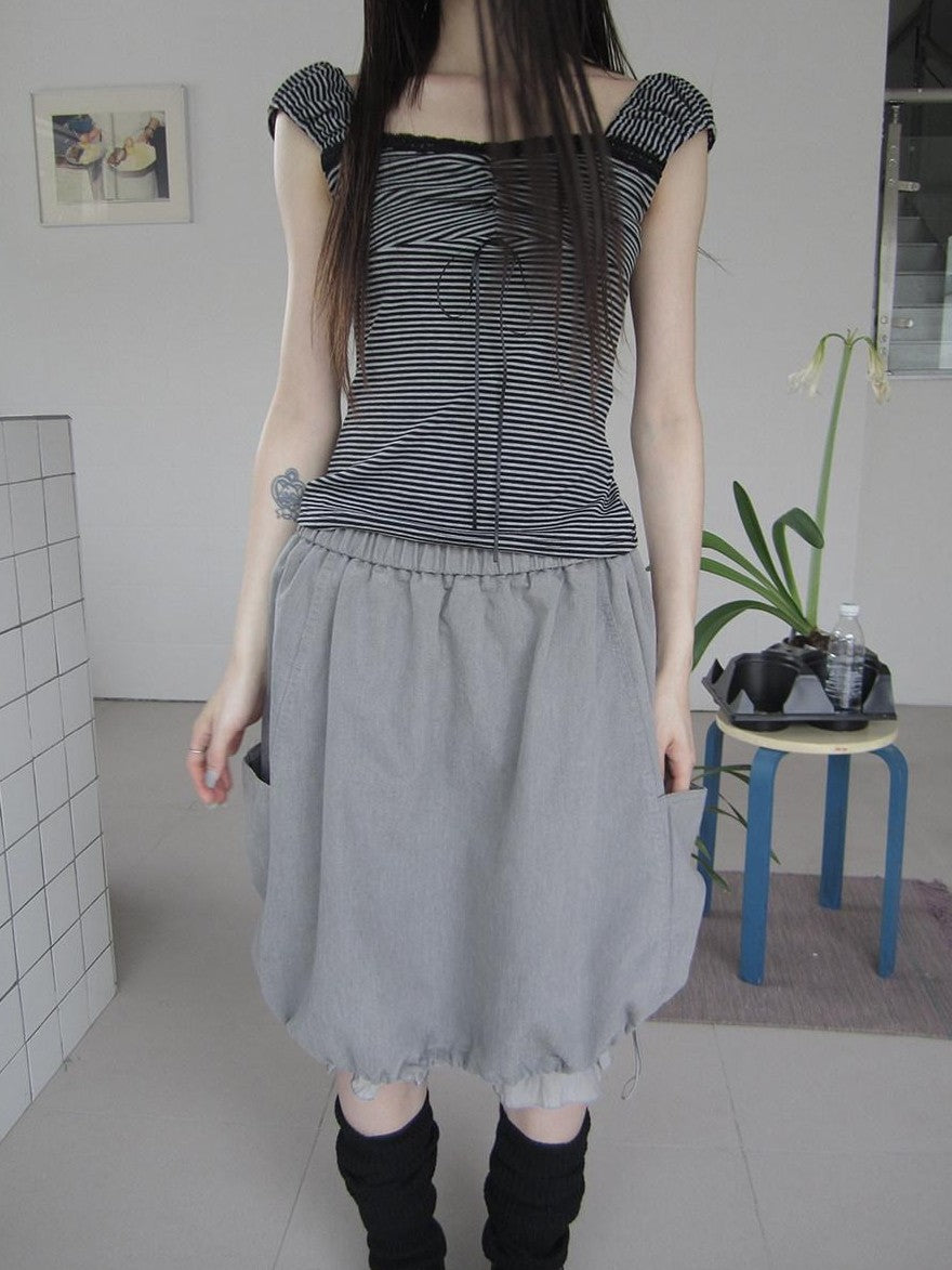 ang project Korean Large Pockets Drawstring Elastic Waist Bubble Women&