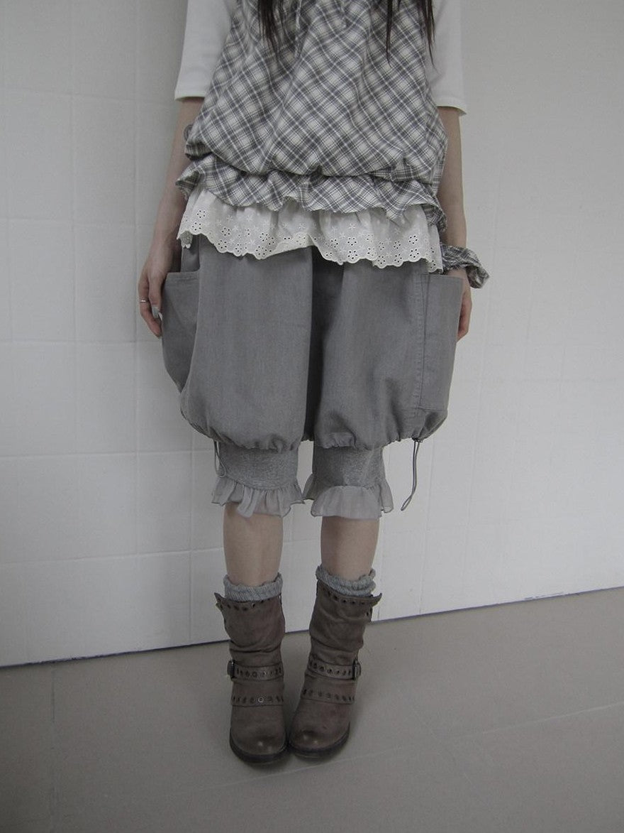 ang project Korean Large Pockets Drawstring Elastic Waist Bubble Women&