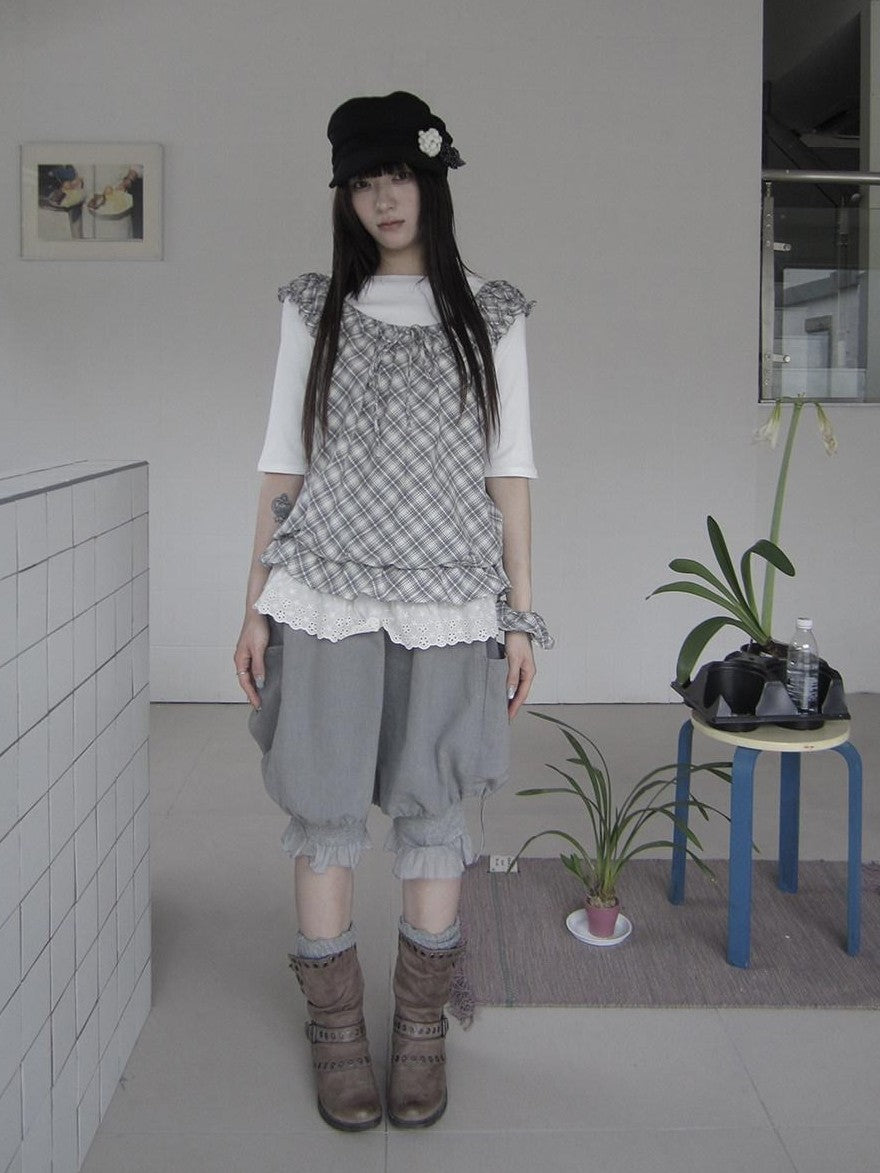 ang project Korean Large Pockets Drawstring Elastic Waist Bubble Women&