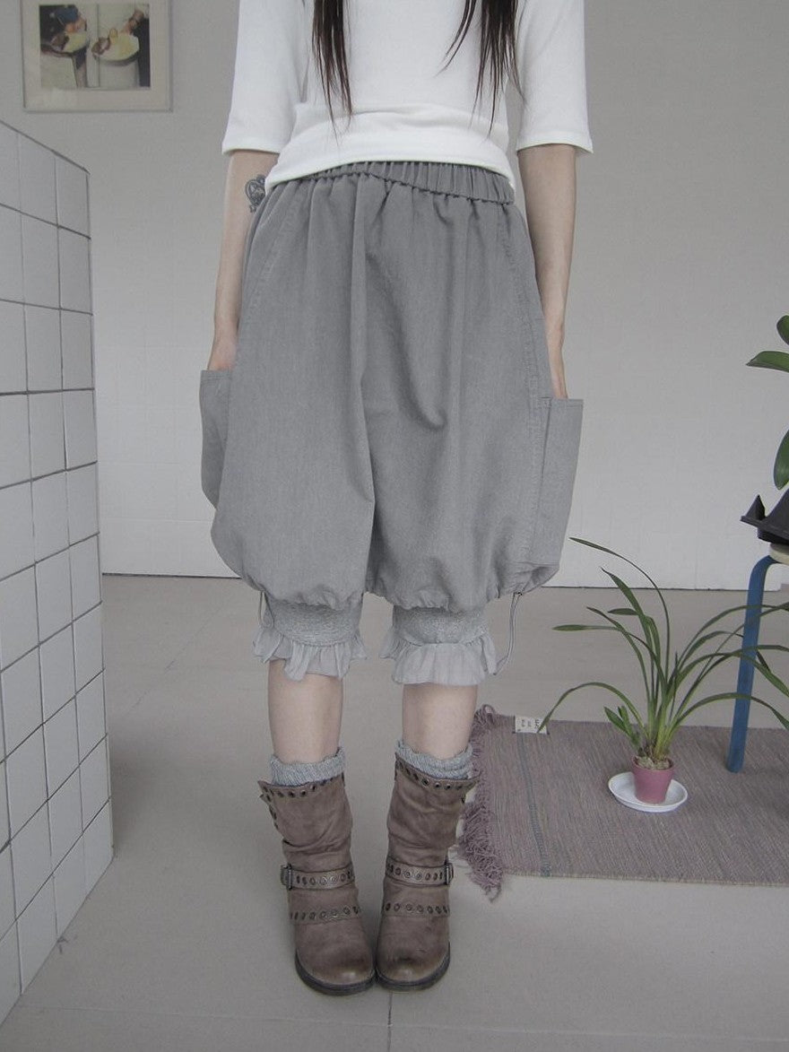 ang project Korean Large Pockets Drawstring Elastic Waist Bubble Women&