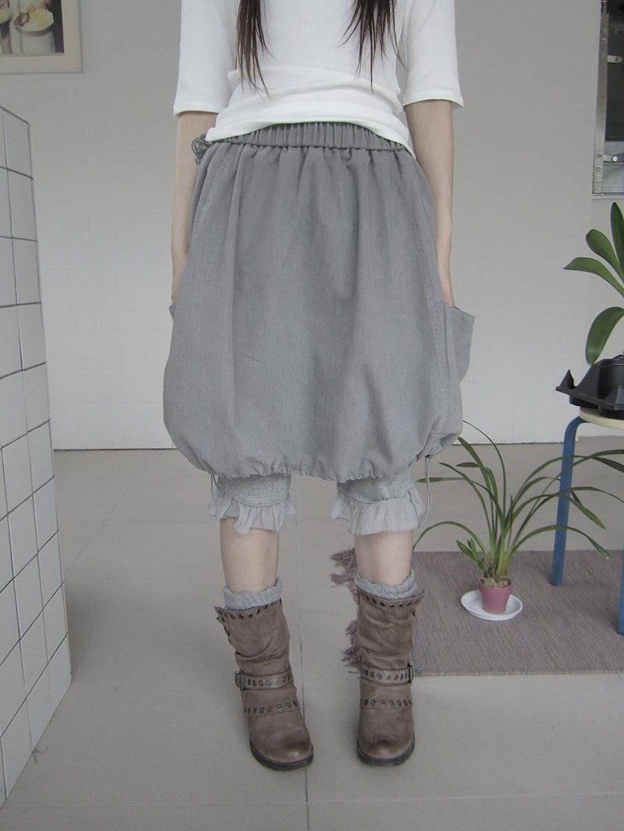 ang project Korean Large Pockets Drawstring Elastic Waist Bubble Women&