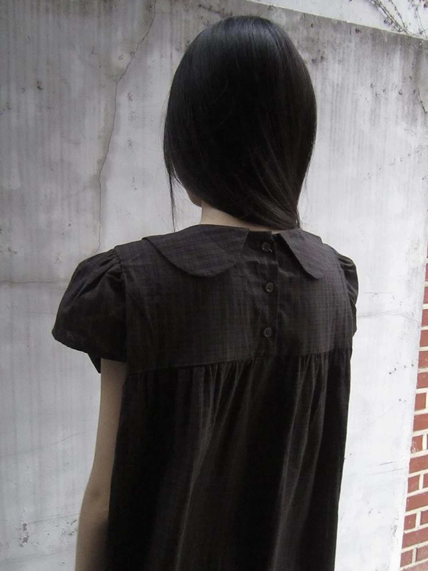 Korean Retro Brown Check Bow Tie Short Sleeve Shirt