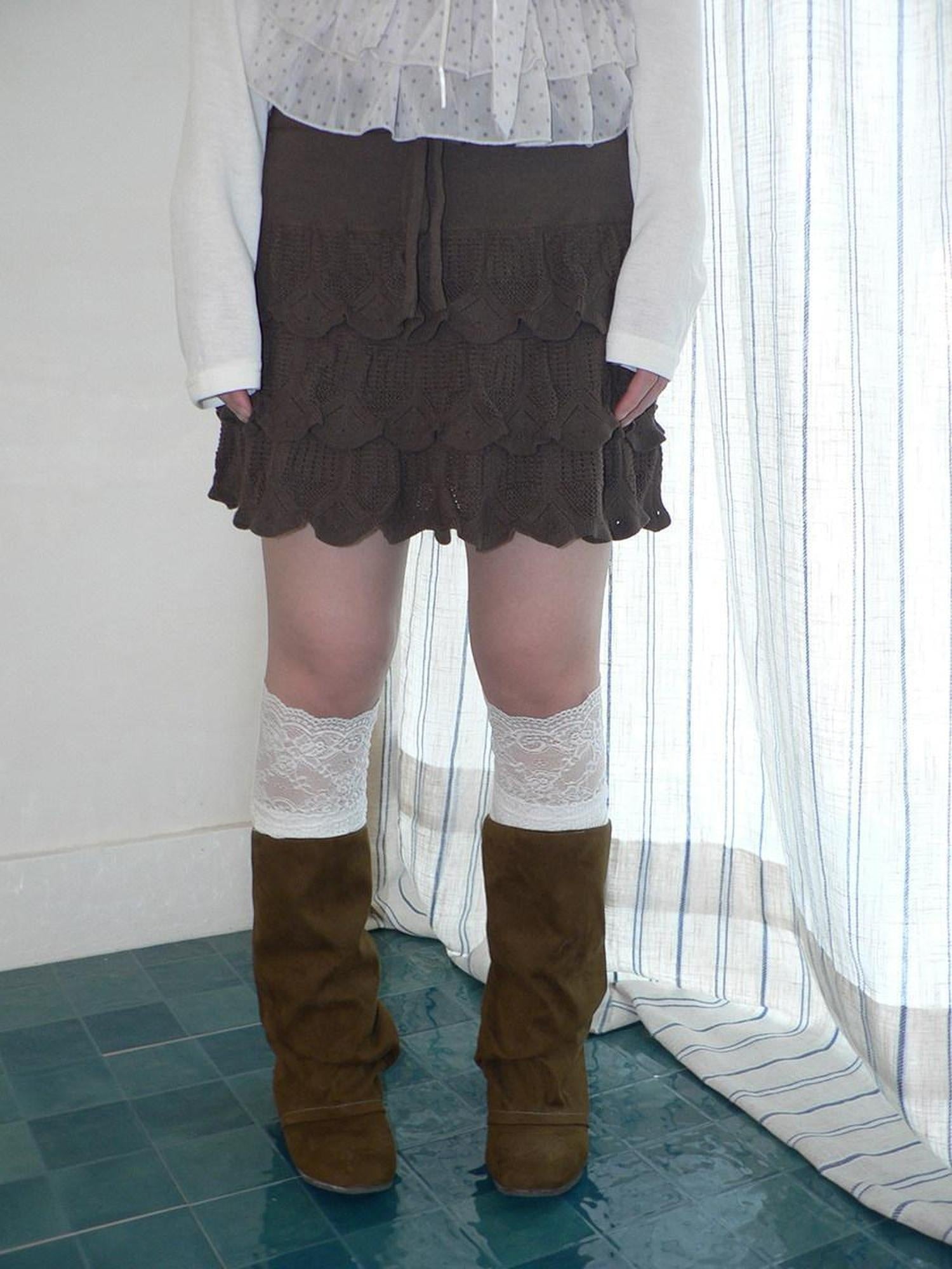 ang project Korean Ruffle Tiered Pleated Knit Natural Waist Casual Girls Women Mini Skirt