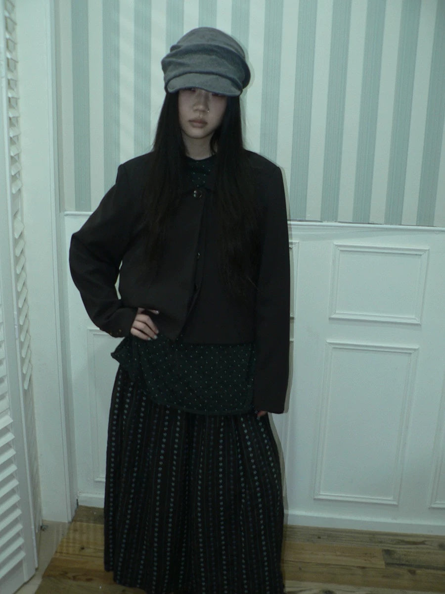 ang project Korean Straight Button Short Lapel Long Sleeve Women Solid Black Jacket
