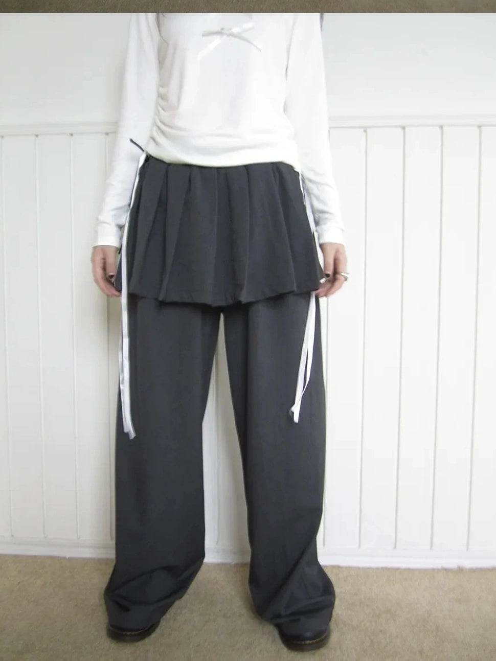 ang project Korean Style Lightweight Split Front Drawstring Jumpsuit Pants Pants