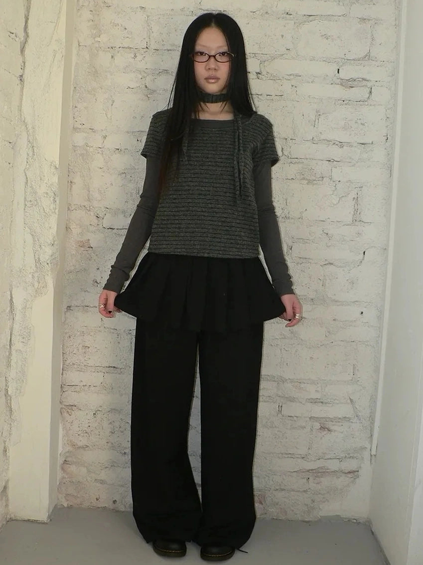 ang project Korean Style Lightweight Split Front Drawstring Jumpsuit Pants Pants