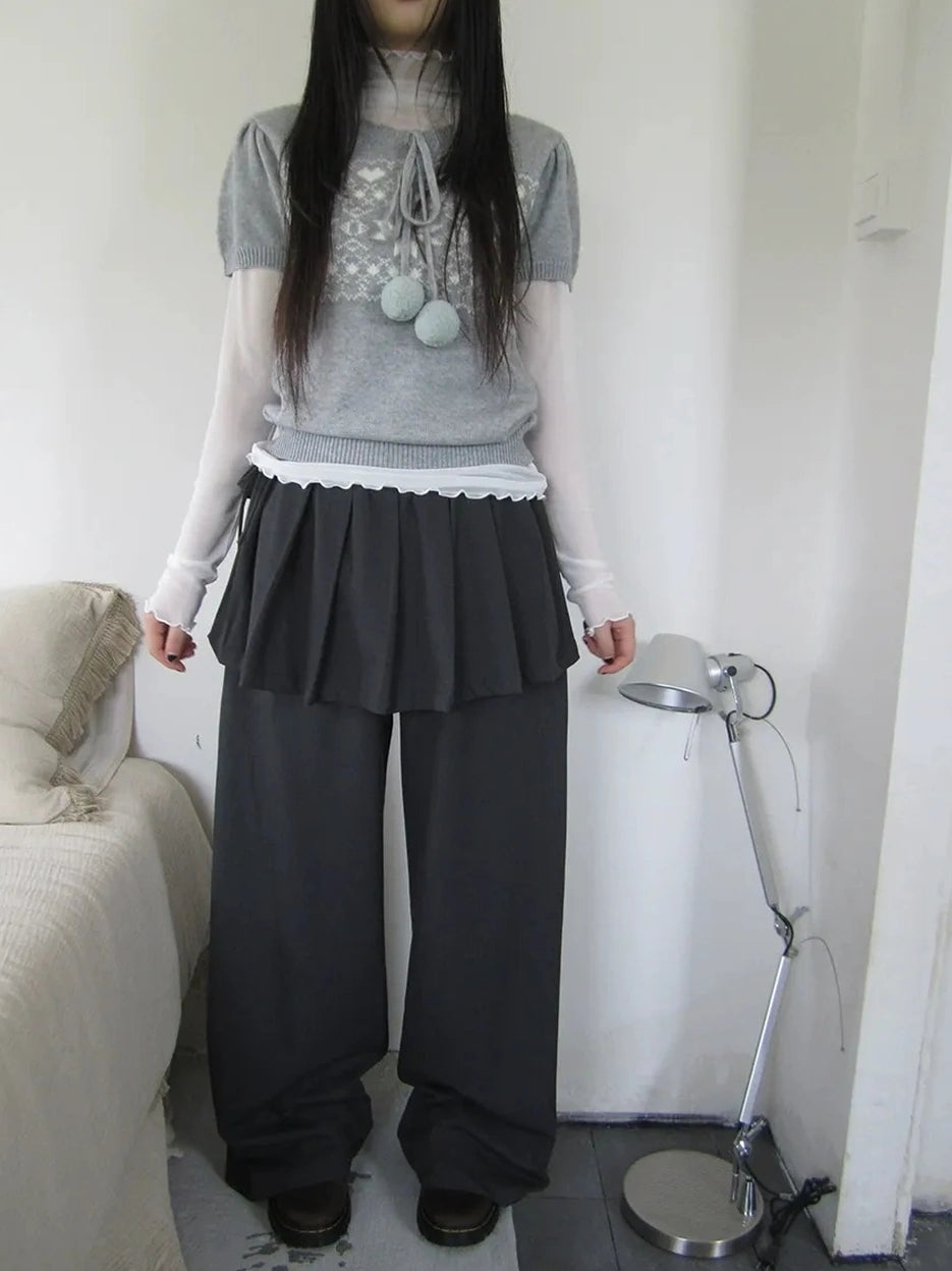 ang project Korean Style Lightweight Split Front Drawstring Jumpsuit Pants Pants