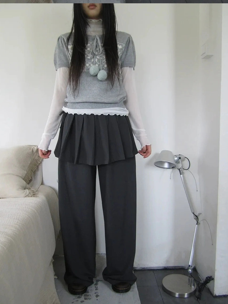 ang project Korean Style Lightweight Split Front Drawstring Jumpsuit Pants Pants