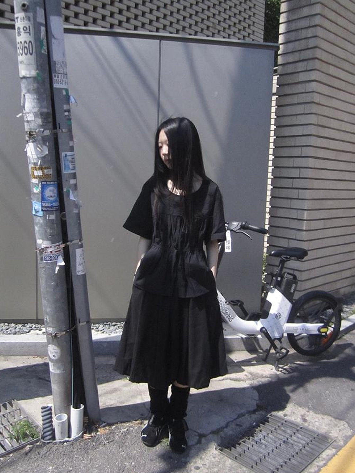 ang project Korean Style Lightweight Tied Waist Pleated Single Row Button Short Sleeve Top