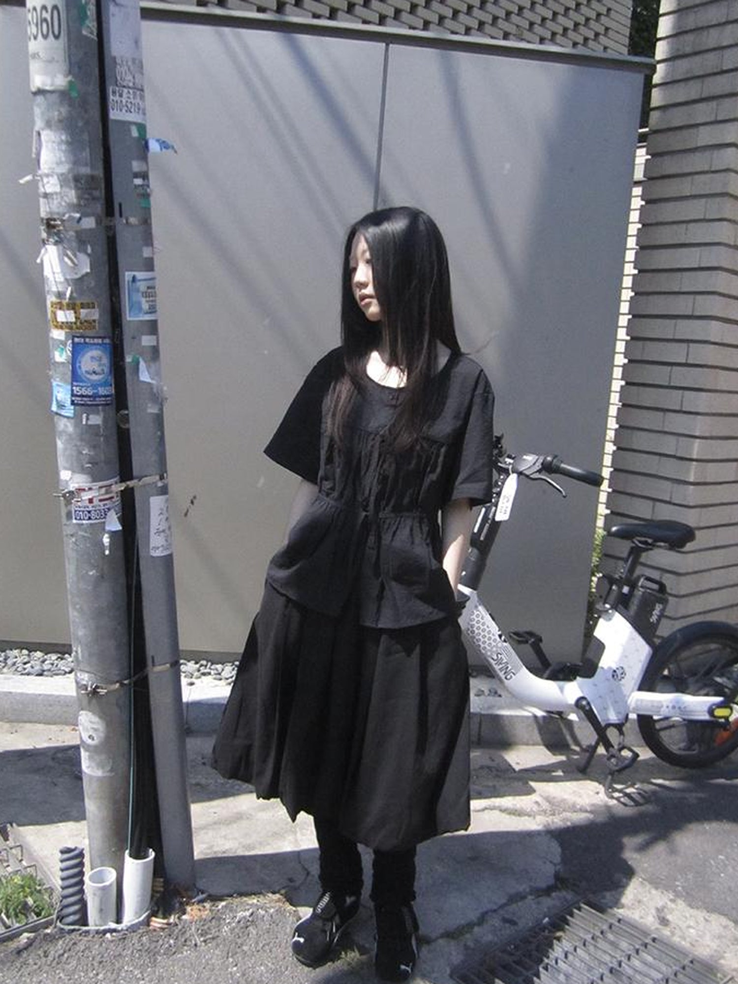 ang project Korean Style Lightweight Tied Waist Pleated Single Row Button Short Sleeve Top
