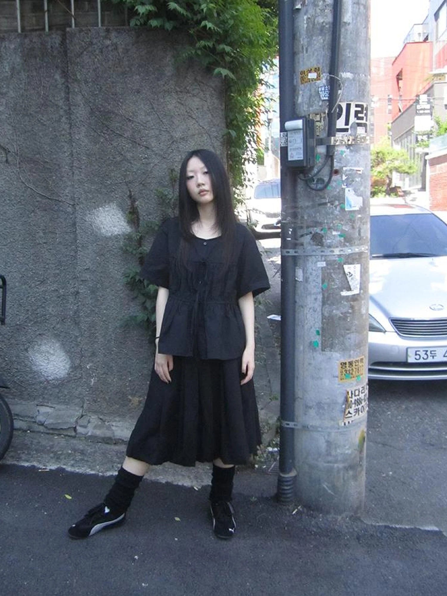 Korean Style Lightweight Tied Waist Pleated Single Row Button Short Sleeve Top