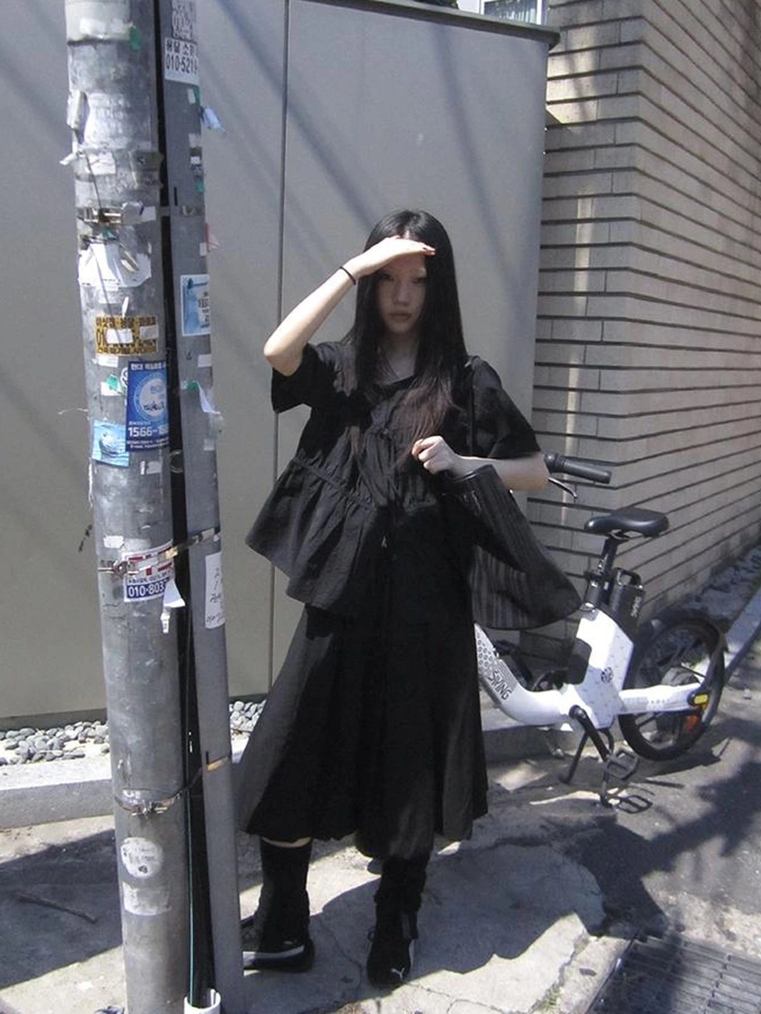 Korean Style Lightweight Tied Waist Pleated Single Row Button Short Sleeve Top