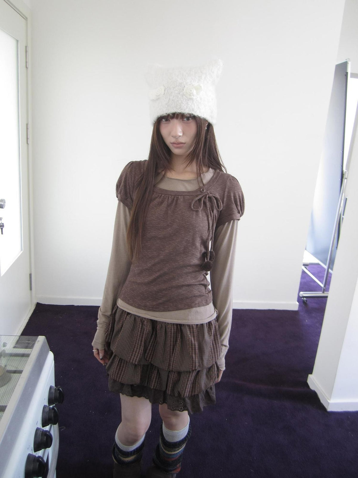 ang project Korean Tie Spliced Striped Layered Colorblock Women&