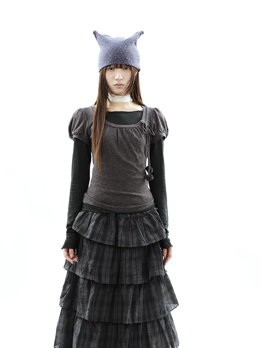 ang project Korean Tie Spliced Striped Layered Colorblock Women&