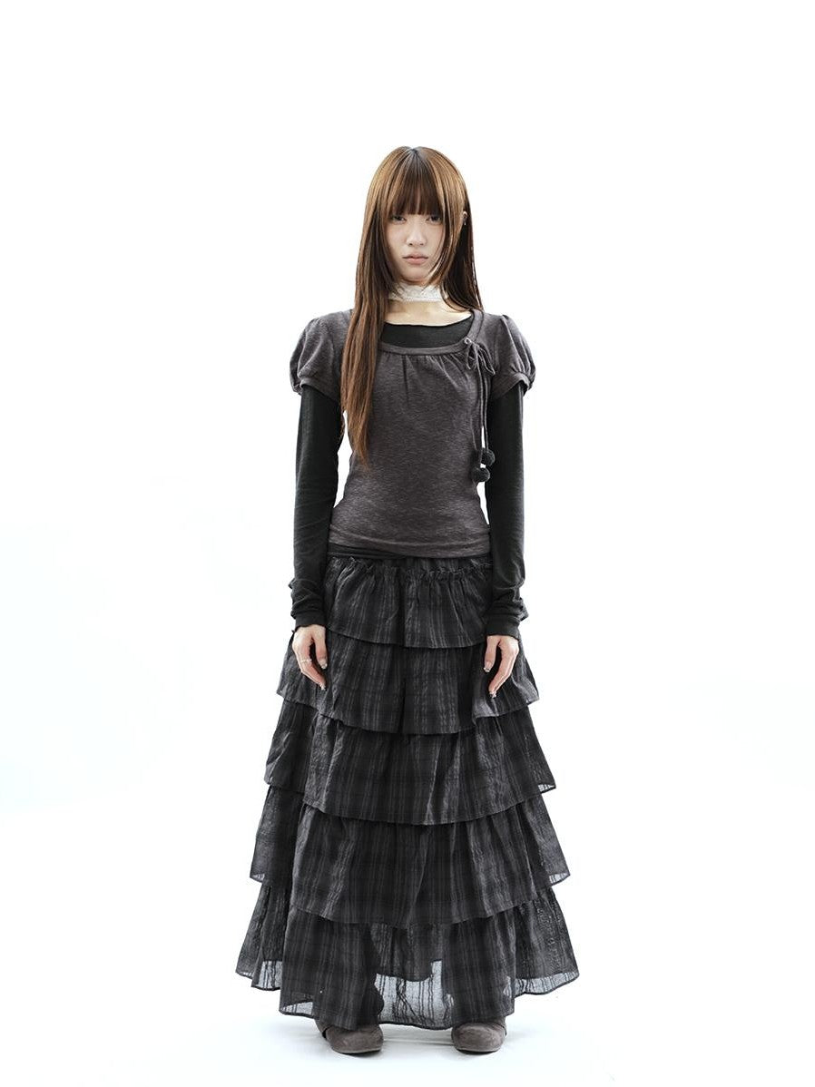 ang project Korean Tie Spliced Striped Layered Colorblock Women&