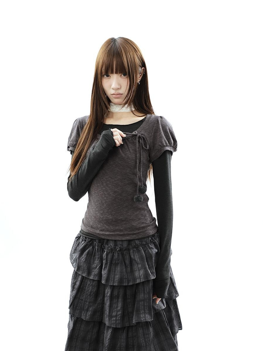 ang project Korean Tie Spliced Striped Layered Colorblock Women&