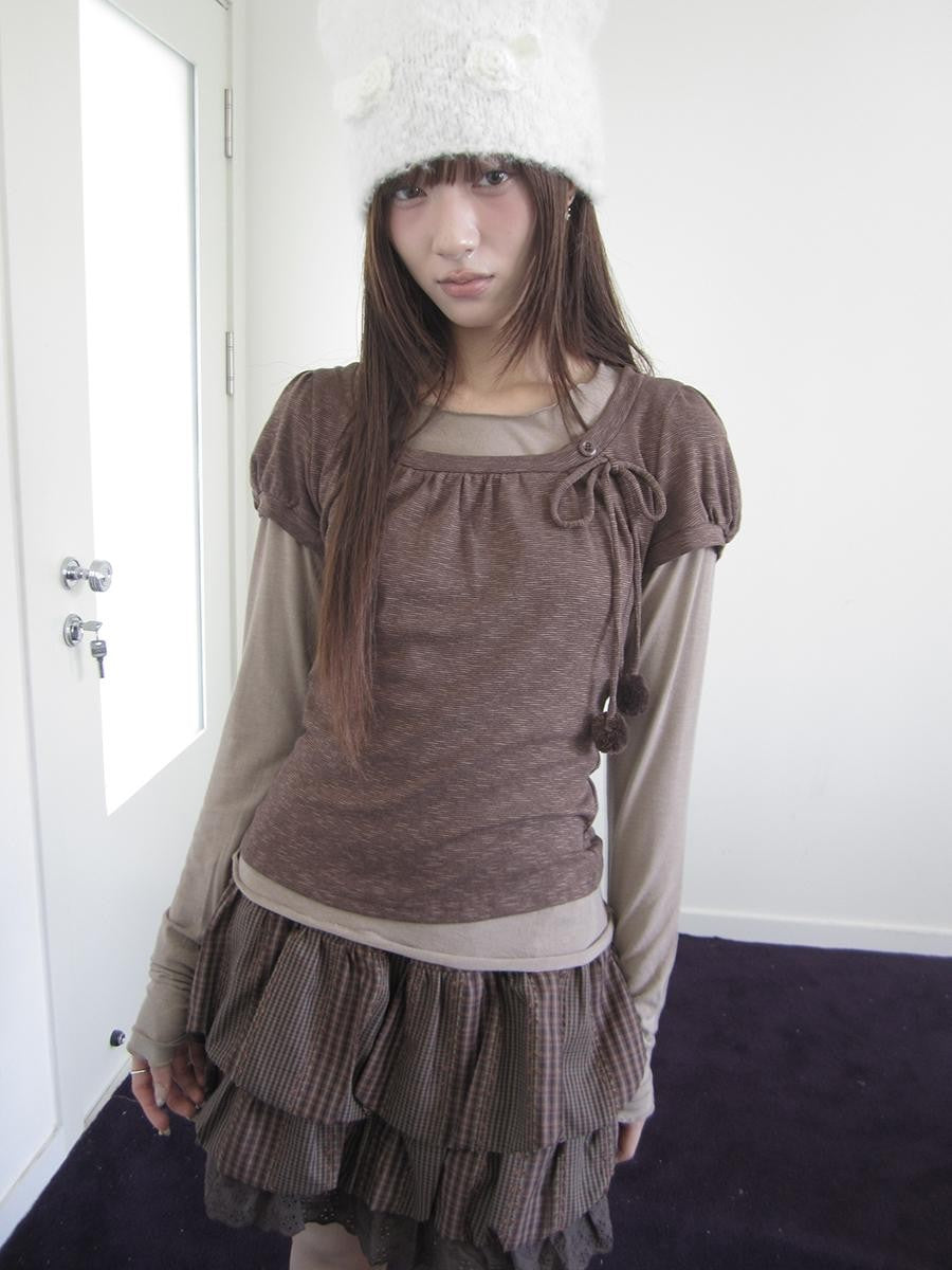 ang project Korean Tie Spliced Striped Layered Colorblock Women&