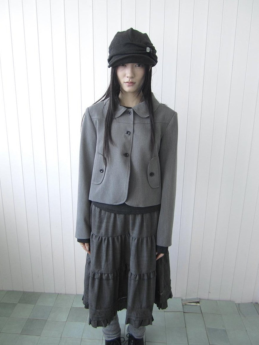 ang project Korean Vintage Button Lapel Straight Fit Long Sleeve Women&