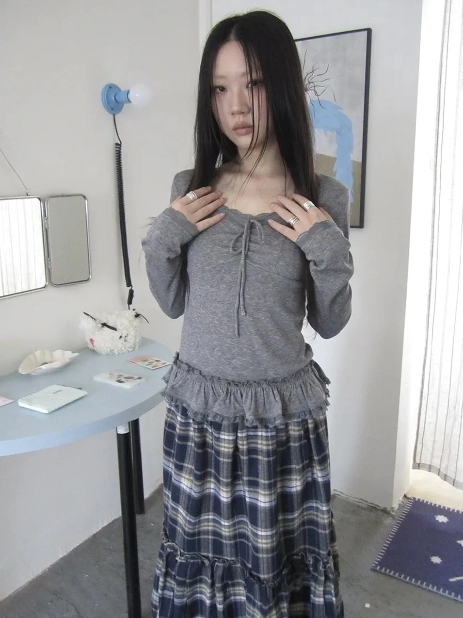 ang project Lace Bow Tie Ruffle Sleeve Tee T-shirt