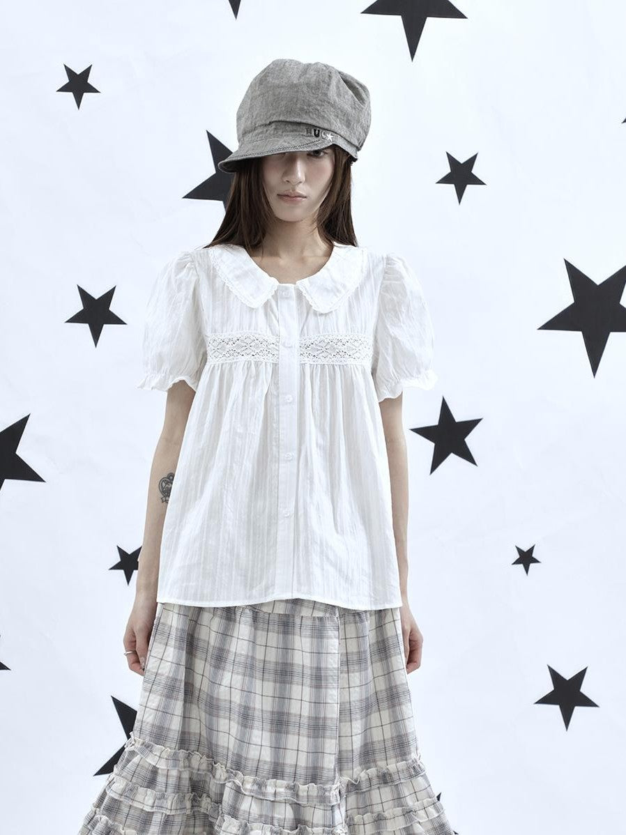 ang project Lace Cutout Patchwork Scallop Collar Korean Women&
