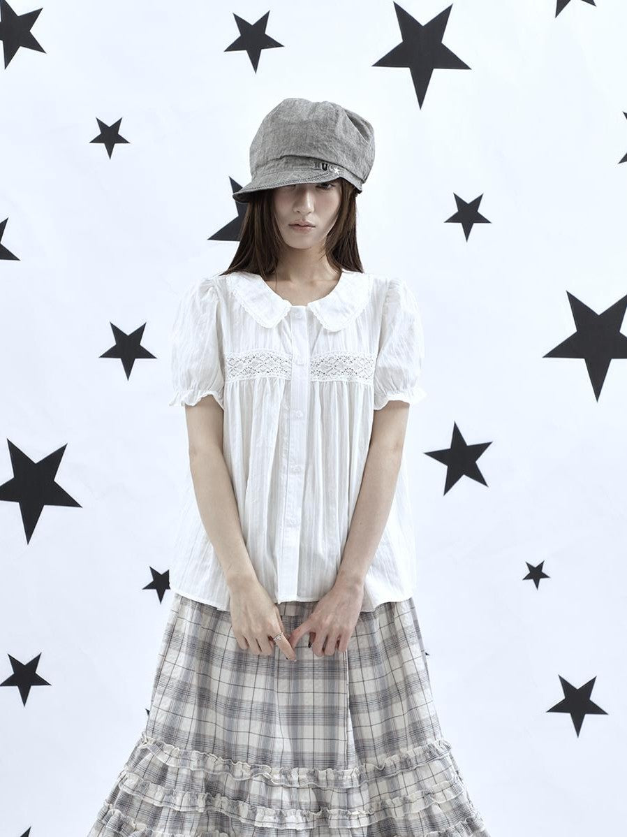 ang project Lace Cutout Patchwork Scallop Collar Korean Women&