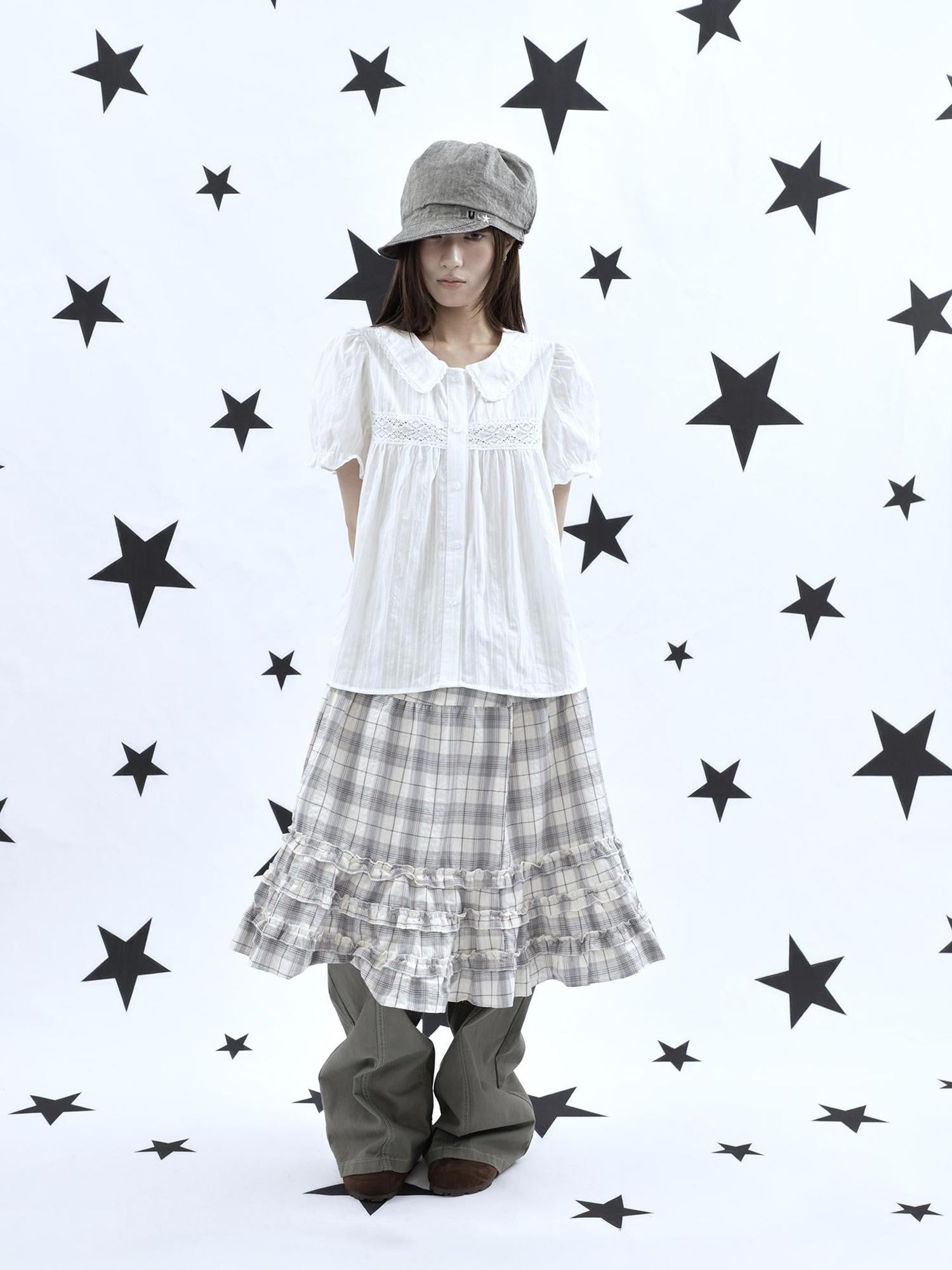 ang project Lace Cutout Patchwork Scallop Collar Korean Women&