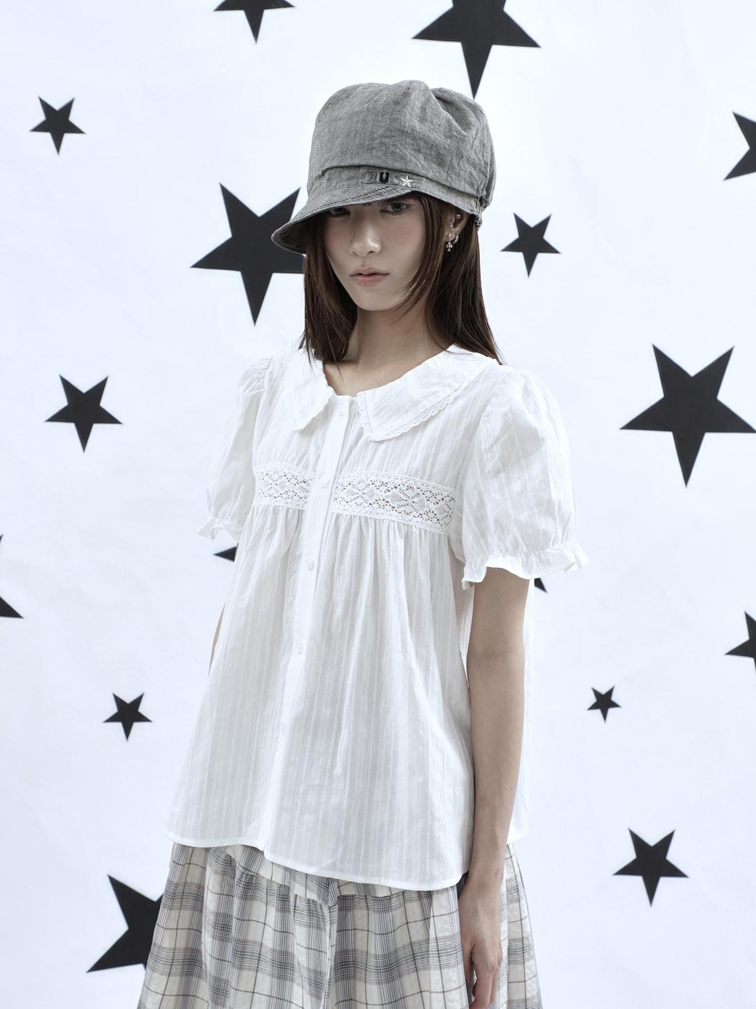 ang project Lace Cutout Patchwork Scallop Collar Korean Women&