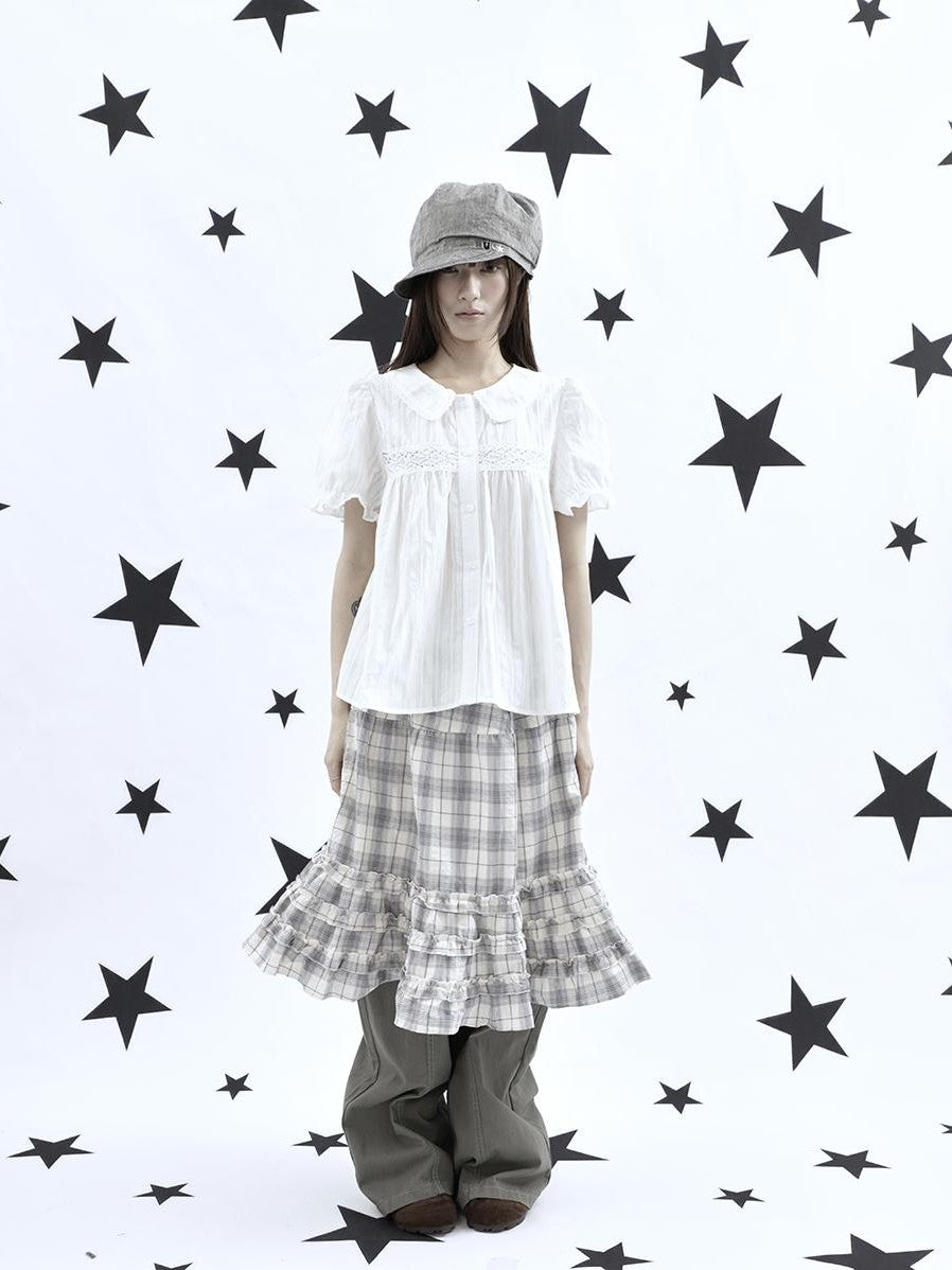 ang project Lace Cutout Patchwork Scallop Collar Korean Women&