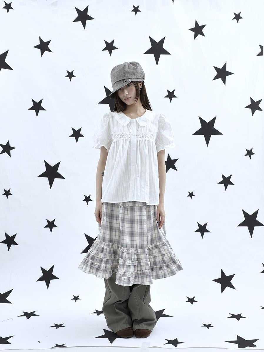 ang project Lace Cutout Patchwork Scallop Collar Korean Women&