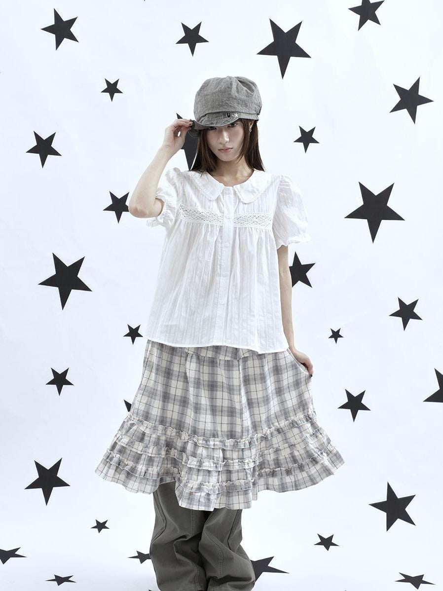 ang project Lace Cutout Patchwork Scallop Collar Korean Women&