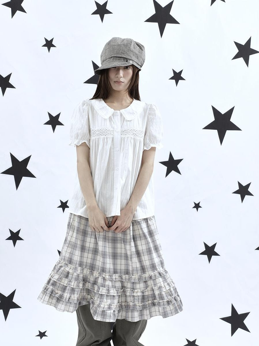 ang project Lace Cutout Patchwork Scallop Collar Korean Women&