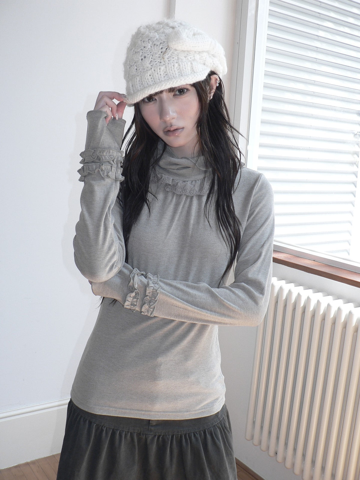 ang_project_Lace_Panel_Ruffle_Trim_High_Neck_Women&