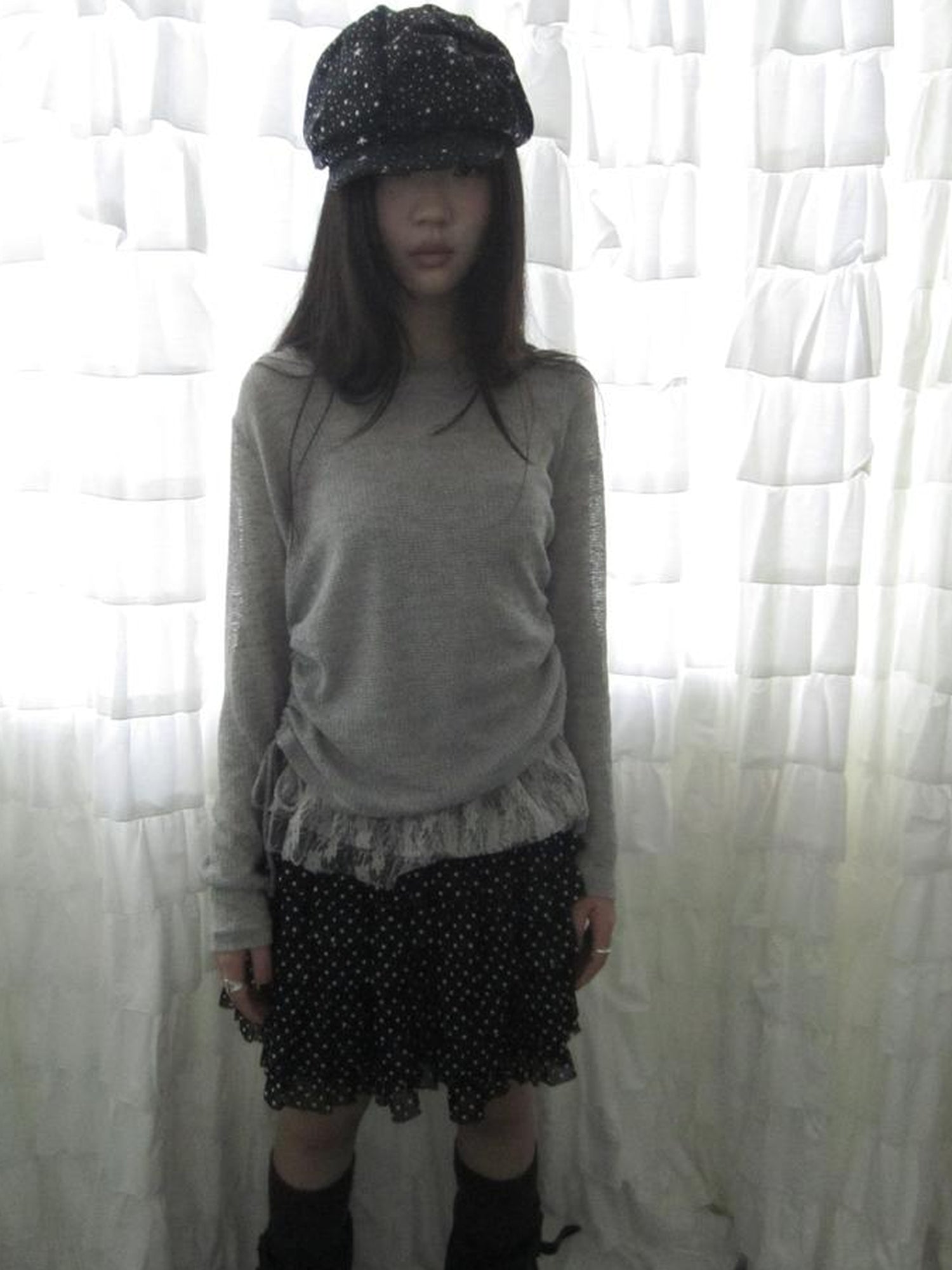 Updateang project Lace Trim Sleeveless Vest Single Shoulder Knit Long Sleeve Two Piece Set