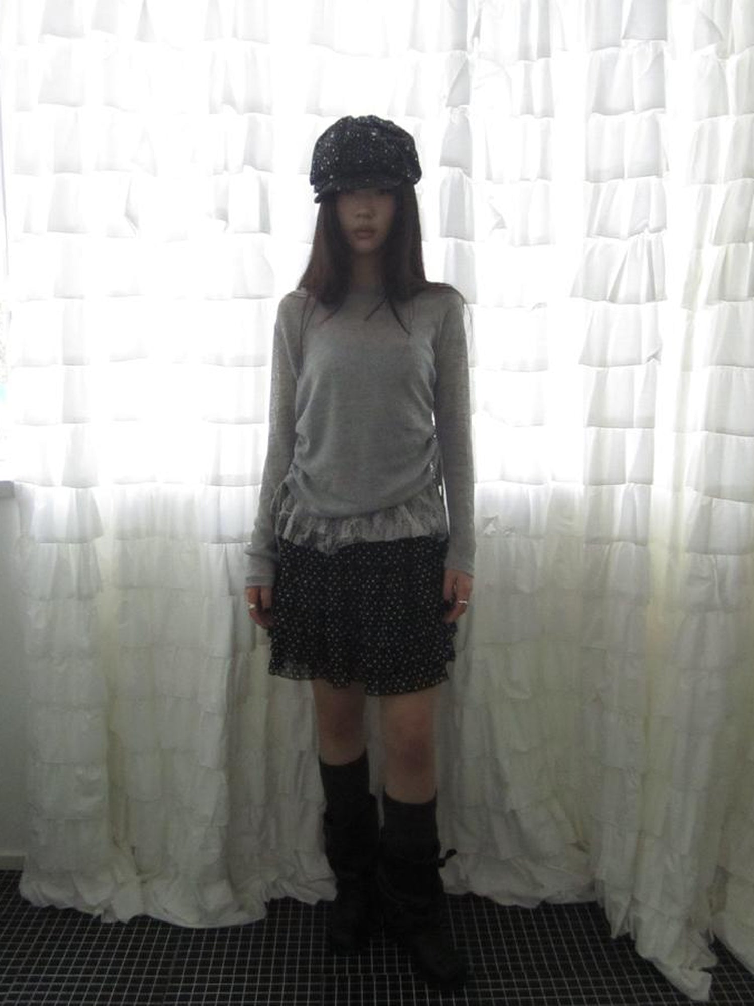Updateang project Lace Trim Sleeveless Vest Single Shoulder Knit Long Sleeve Two Piece Set