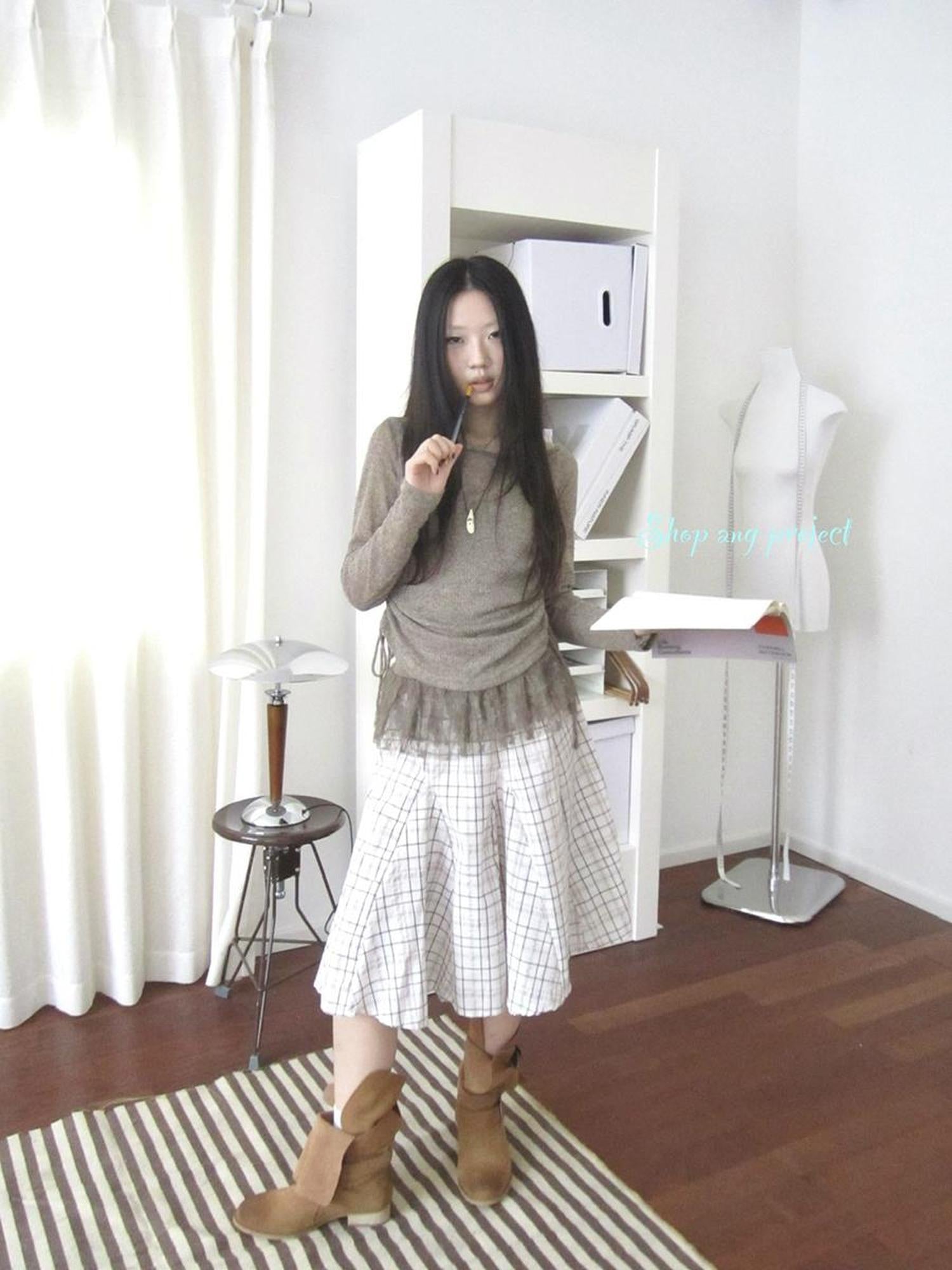 Updateang project Lace Trim Sleeveless Vest Single Shoulder Knit Long Sleeve Two Piece Set