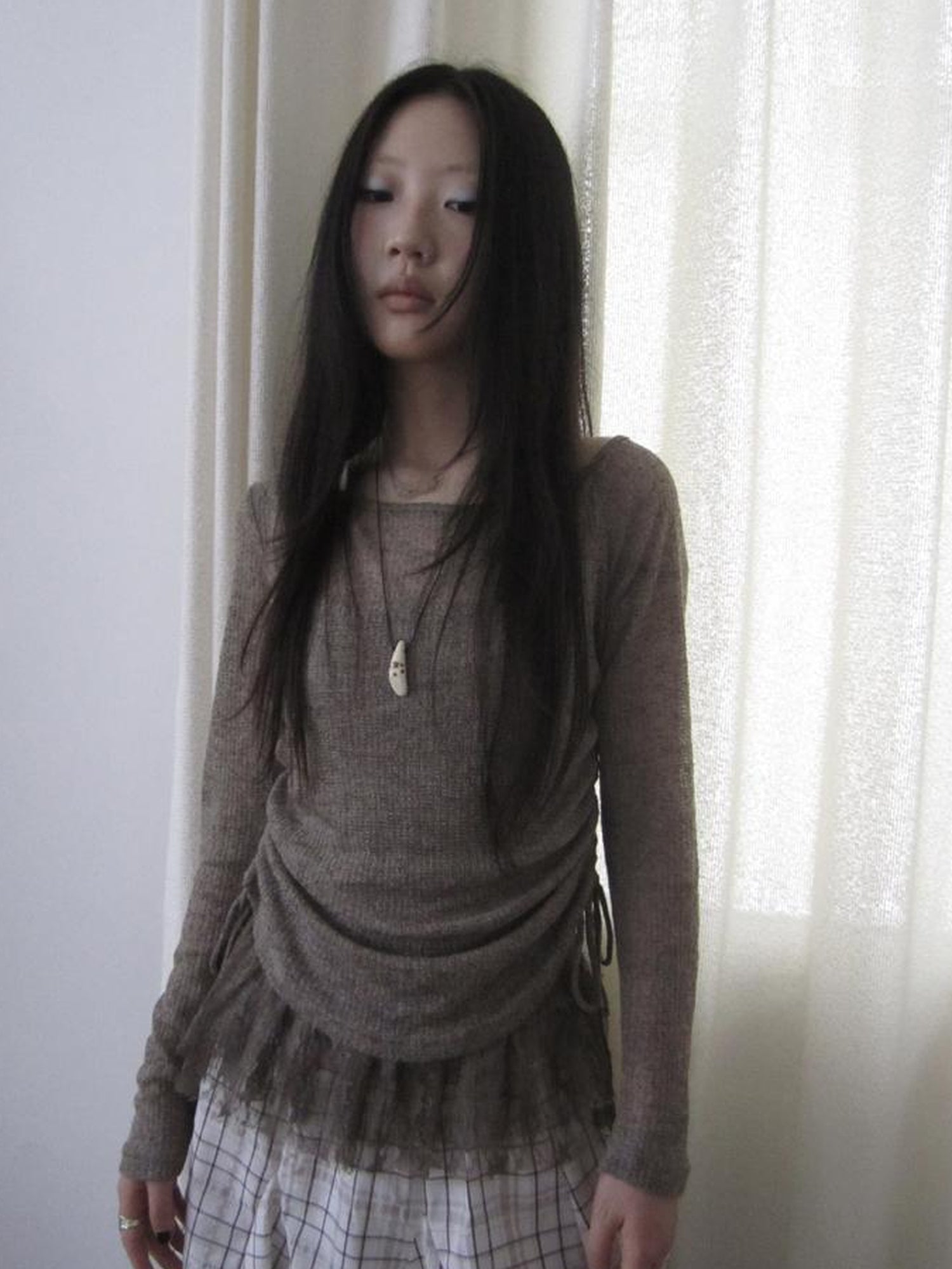 Updateang project Lace Trim Sleeveless Vest Single Shoulder Knit Long Sleeve Two Piece Set