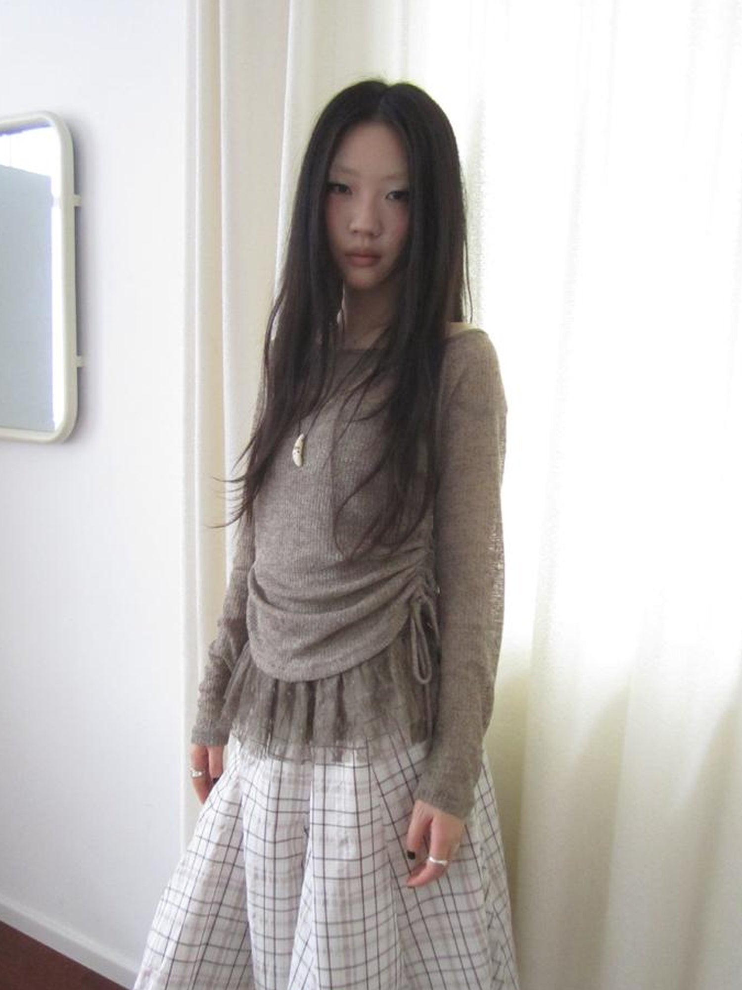 Updateang project Lace Trim Sleeveless Vest Single Shoulder Knit Long Sleeve Two Piece Set